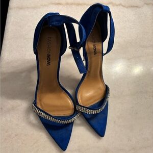 Blue open toe heels